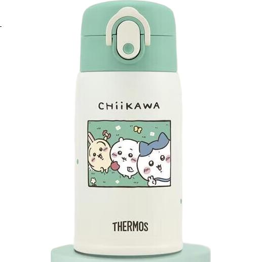 Детская термобутылка THERMOS Chiikawa, с прямым питьевым носиком и защелкой, 280 мл, зеленая