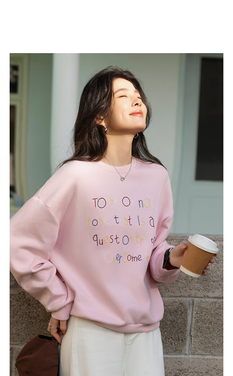 Demana Soft Air Layer Spring Commuter 3D Colorful Embroidered Thread Crewneck Drop Shoulder Loose Petite Women's Sweatshirt 10