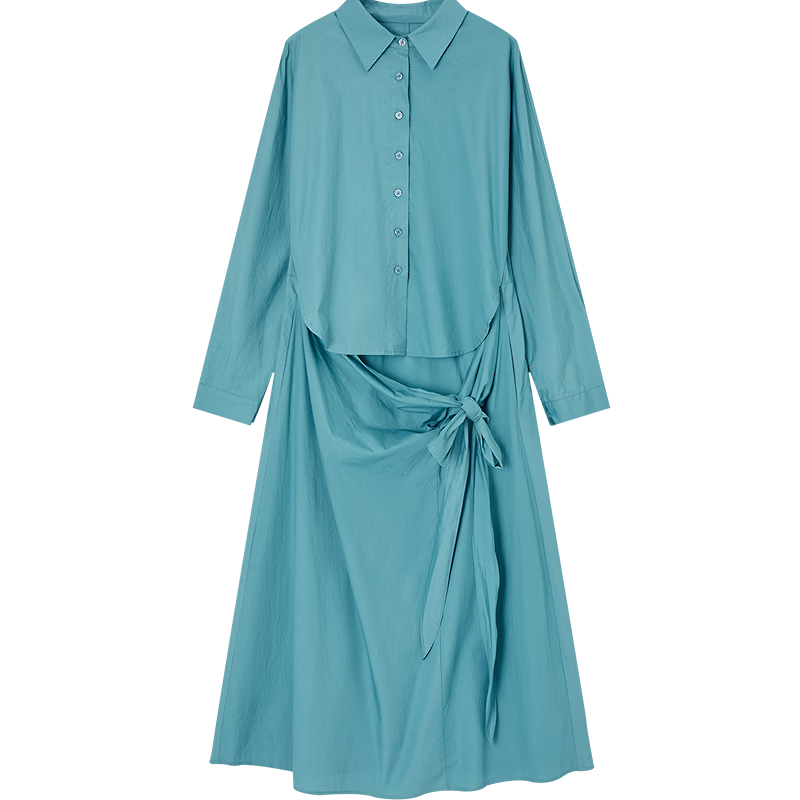 Demana [Light Oxygen 100 Cotton] Spring Elegant Style Lapel Batwing Sleeve Petite Wrap Tie Women's Dress