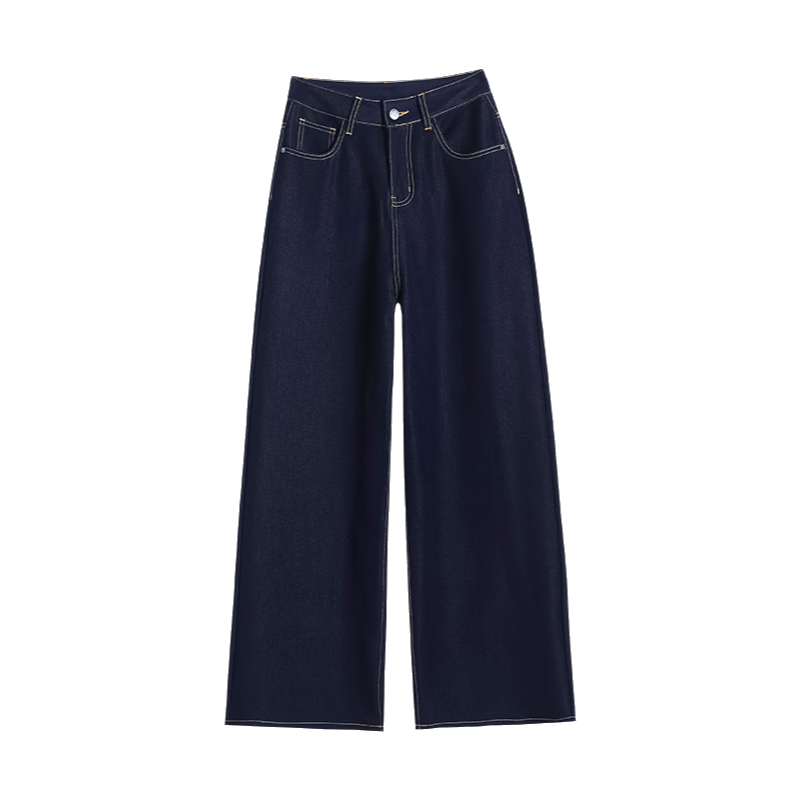 Langsha Women's Wide-Leg Jeans 2026 Spring Autumn High Waist Slim Loose Draped Raw Denim Blue Straight Pants
