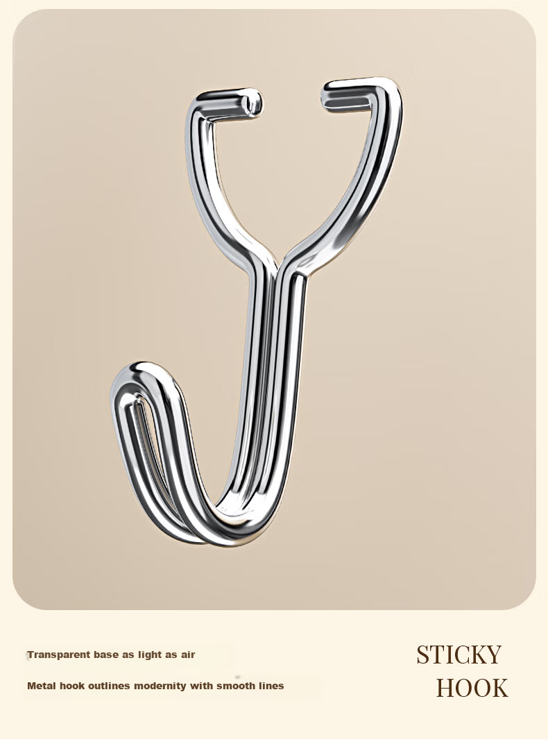 Baicaoyuan Strong Adhesive Hook Stainless Steel No-Drill Heavy Duty Transparent Wall-Mounted Hook for Dormitory Kitchen Bathroom 8