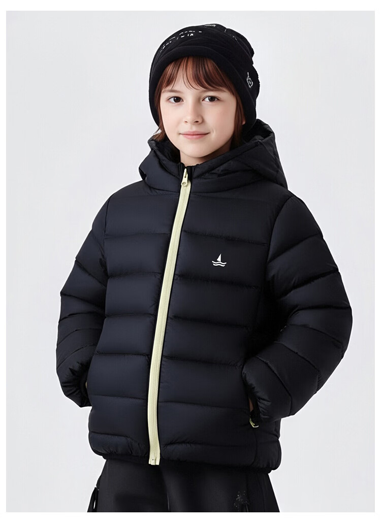 Navigare Kids Down Jacket Boys Ribbed Down Coat Girls Warm Off-White Hooded 150 21