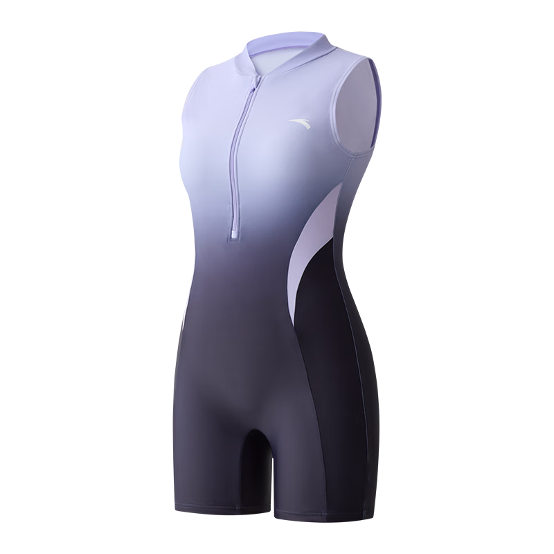 ANTA Women's Professional One-Piece Swimsuit, High-Elasticity Chlorine-Resistant Training Swimwear for Hot Springs, Conservative And Slimming, Black And Purple, Size L