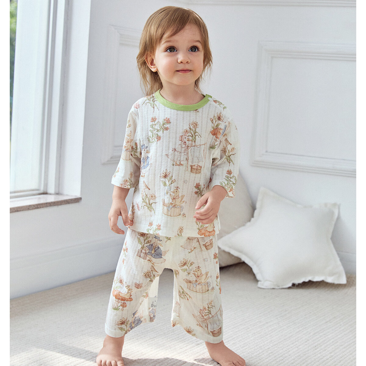 JOYNCLEON Baby Pajamas Pure Cotton Class A Summer Thin 3/4 Sleeve Air Conditioning Children's Homewear Set JTz176219 18