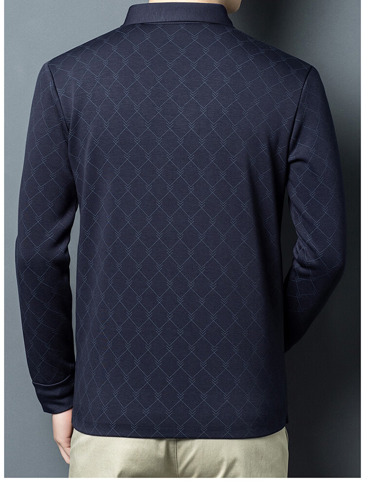 Edenbo Men's Long Sleeve Fleece-Lined Polo Shirt Autumn Winter Dense Fleece Mesh Top Dark Blue 175/92A (XL) 17
