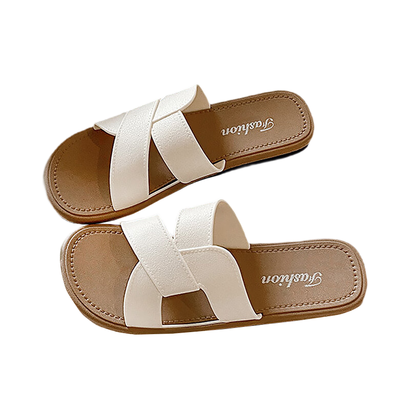 FOOTOPPO Women's Flat Cross Strap Beach Sandals Comfortable Summer Outdoor Cross Sandals Beach Slippers