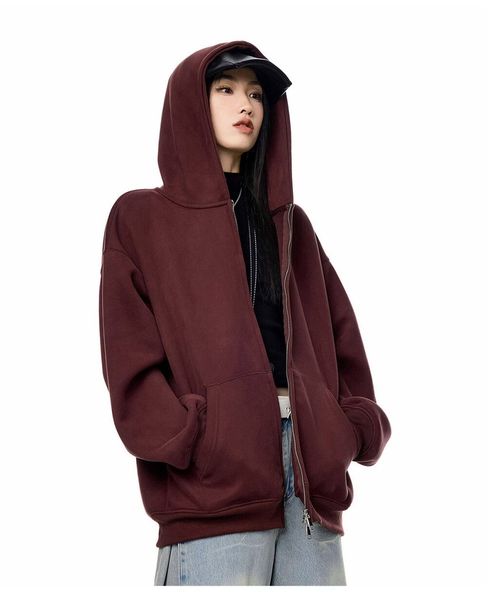 ICH MODE Women's American Style Hoodie Jacket 2026 Spring Autumn New Loose Fit Zip-up Lazy Long Sleeve Top Black S 17