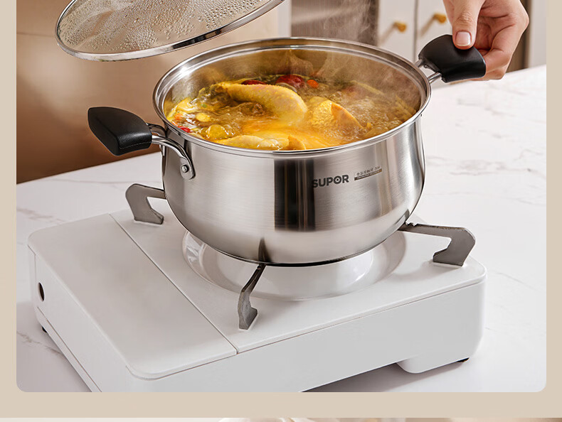 SUPOR Small Red Circle 304 Stainless Steel Soup Pot, Milk Pot, Noodle Cooking Pot, 24cm Noodle Cooking Pot with Reinforced Bottom, Compatible with Induction Cooker ST24H1 12