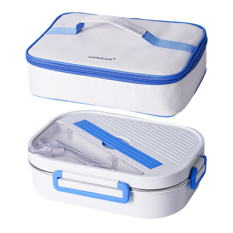 LOCK&LOCK Large Capacity Stainless Steel 5-Compartment Lunch Box 1.5L Blue with Free Lunch Bag