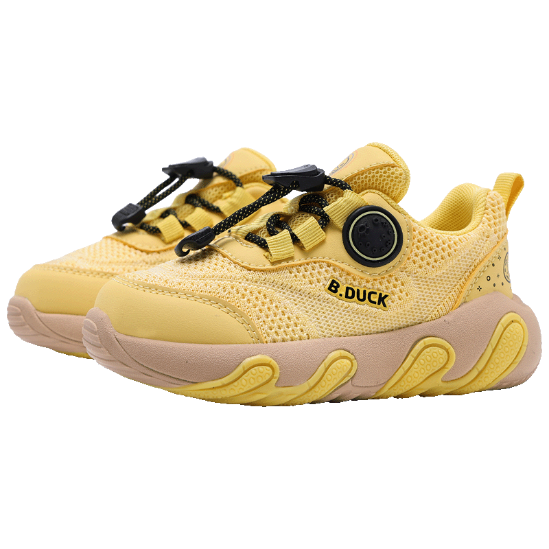 B.Duck Kids Yellow Duck Children's Sports Shoes Fashion Flyknit Mesh Breathable Running Shoes for Boys and Girls 6808 Yellow Size 29