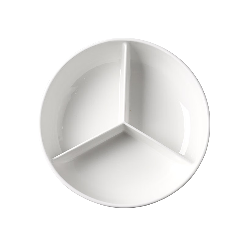 Baijie Ceramic Three-Compartment Steamer Plate Portion Control Divided Plate 211 Sectioned Plate Baby Food Supplement Steamer Dumpling Plate White Porcelain