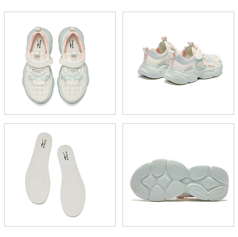 ERKE Kids Summer Casual Shoes Breathable Lightweight Sports Shoes Zero Gray/Whale Gray Size 34 54