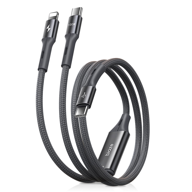 BIAZE Dual-Head Type-C 2-in-1 Fast Charging and Data Cable Compatible with Apple iPhone 17/16/15/14/13, Huawei, Xiaomi, Samsung, Android, iPad