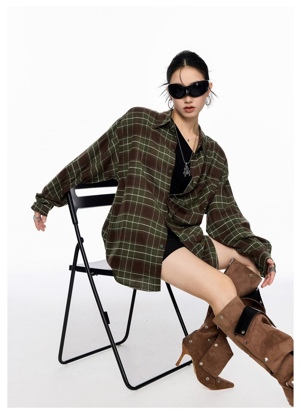 ICH MODE Women's American Style Blue Plaid Shirt Spring New Loose Casual Long Sleeve Shirt Jacket Top Blue L 14