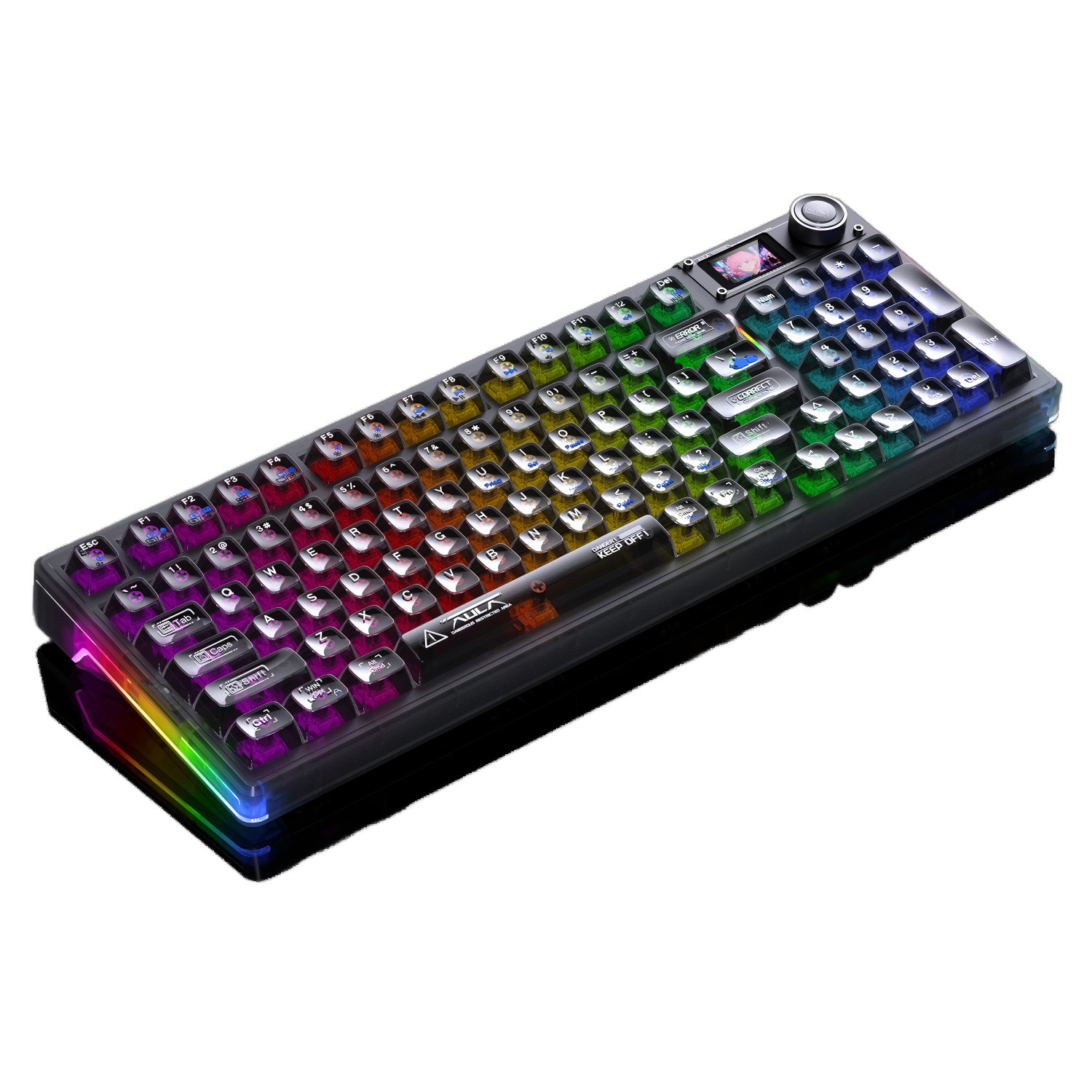 AULA F98ProV3 Custom Transparent Mechanical Keyboard 95-Key Hot-Swappable RGB Tri-Mode Wireless Wired Bluetooth Gasket Structure Gaming Keyboard Black Transparent Ice Soul Switch