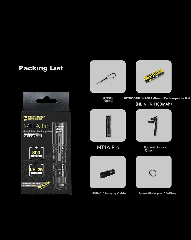 NITECORE MT1A Pro Outdoor Small Portable Rechargeable Flashlight with Replaceable Battery 13