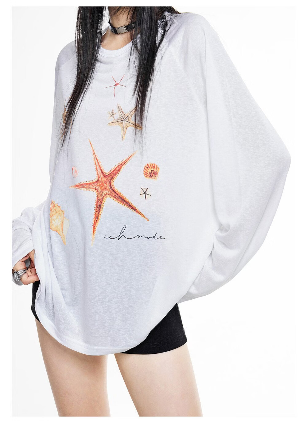 ICH MODE American Style Lightweight Cooling Physical Sunscreen Cover Shirt Women Summer New Loose Long Sleeve T-Shirt White S 33