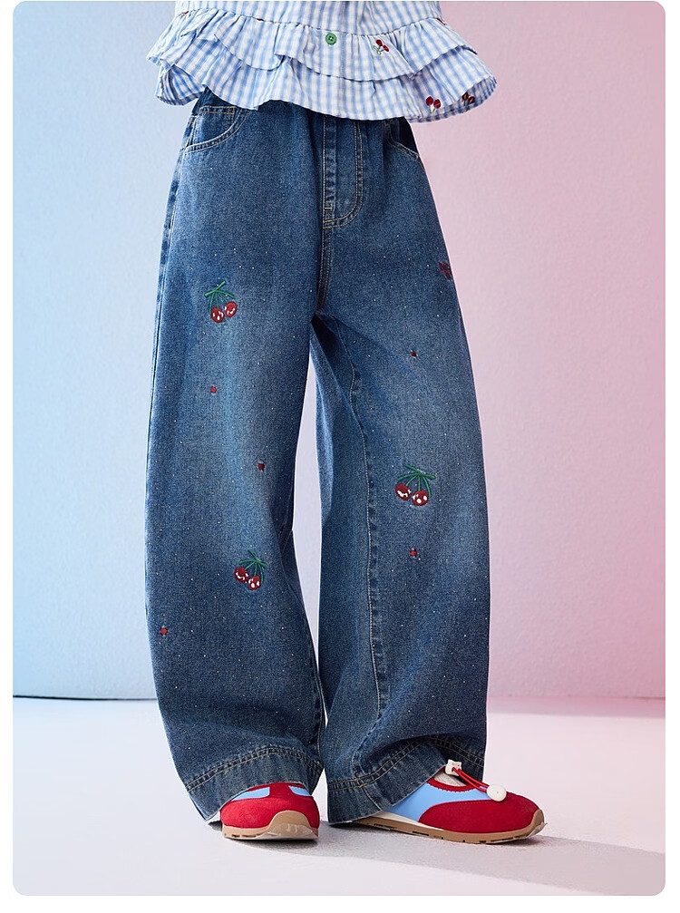 ASK JUNIOR Kids Pants 2026 Spring New Fashion Embroidered Denim Jeans Girls Slight Flared Casual Skin-Friendly Trousers 6