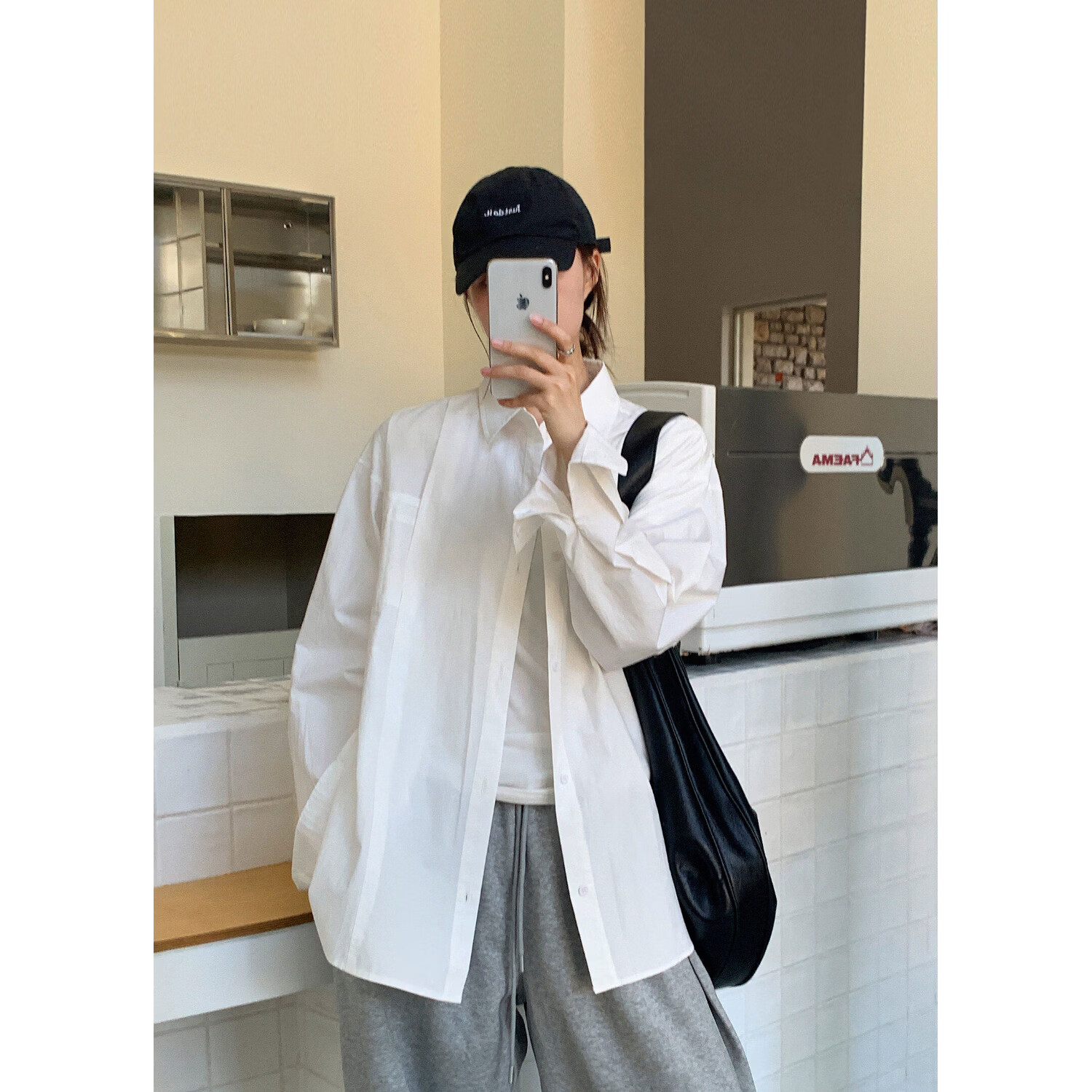 ICH MODE "Chic Subtlety" Fashion Design Relaxed Fit Long Sleeve Shirt Thin Jacket Women White S