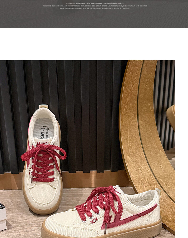 Warrior Official Women's New Versatile Sneakers 2026 Summer Classic Simple Breathable Canvas Shoes Women Beige Red Size 35 13