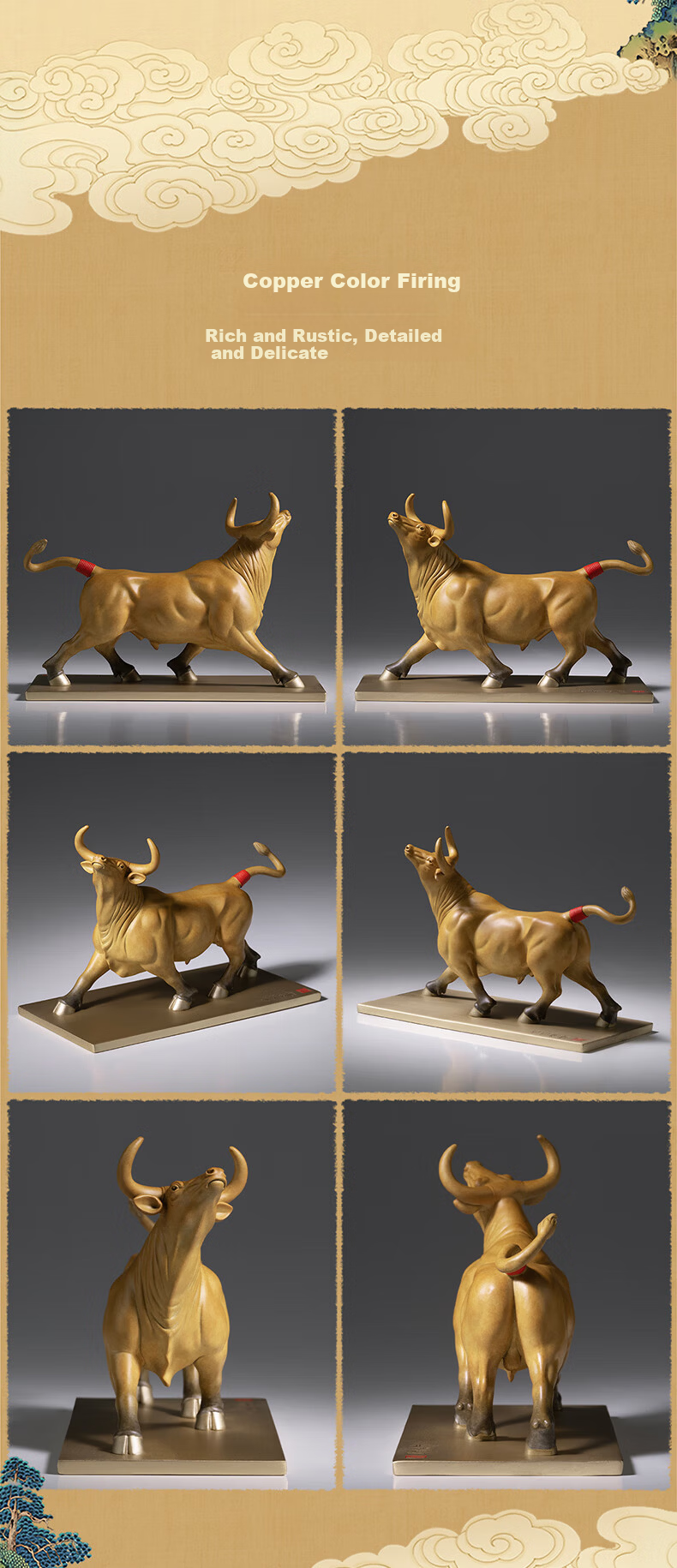 Master Tong "Fortune Bull" Copper Bull Figurine for Living Room and Office Opening Decoration Home Decor Bull Market Prosperity 4