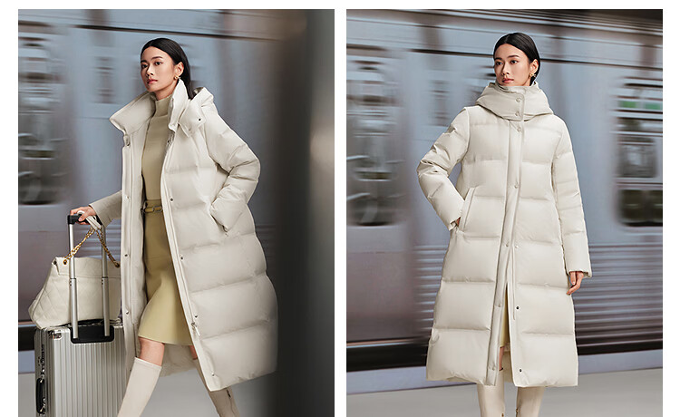 Bosideng Off-Season Women's Winter Goose Down Thickened Hooded Business Commuter Versatile Extra Long Coat 18