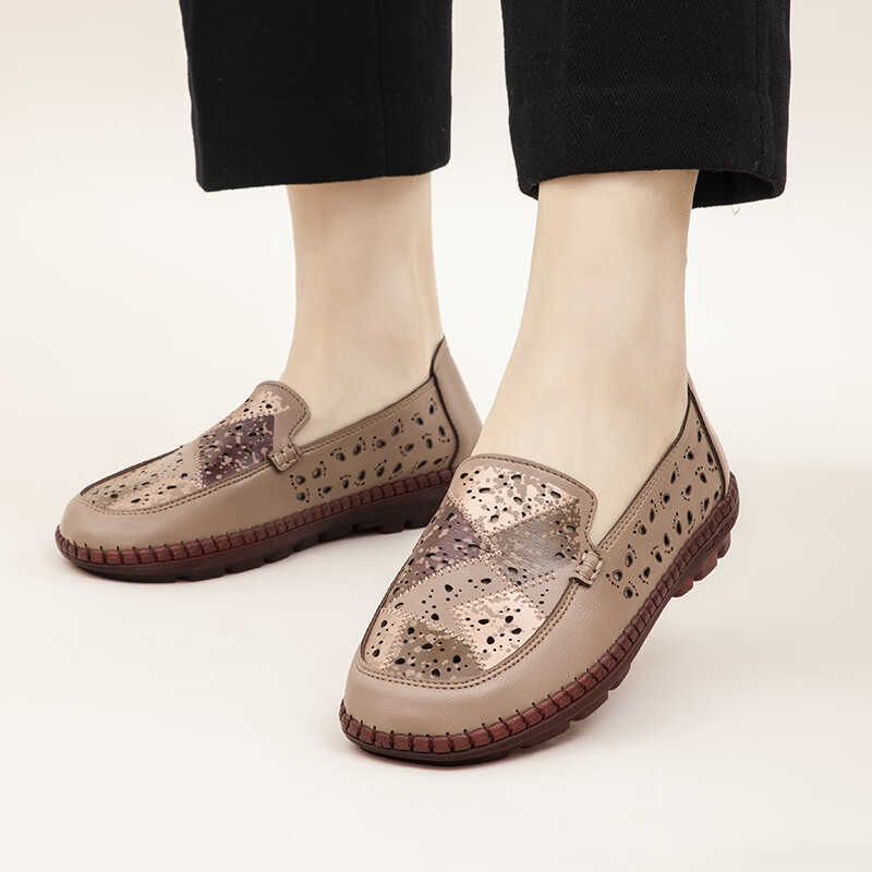 TAIHEYUAN Spring Summer Women's Slip-On Breathable Non-Slip Soft Sole Comfortable Loafers for Middle-Aged and Elderly Moms