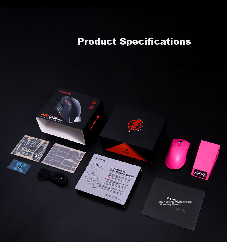 DAREU AE7 Lightweight Wireless Mouse Flagship Magnetic Wireless Charging Gaming Office Mouse Tri-Mode Connection Asymmetric Right-Handed Minimalist Ergonomic 13