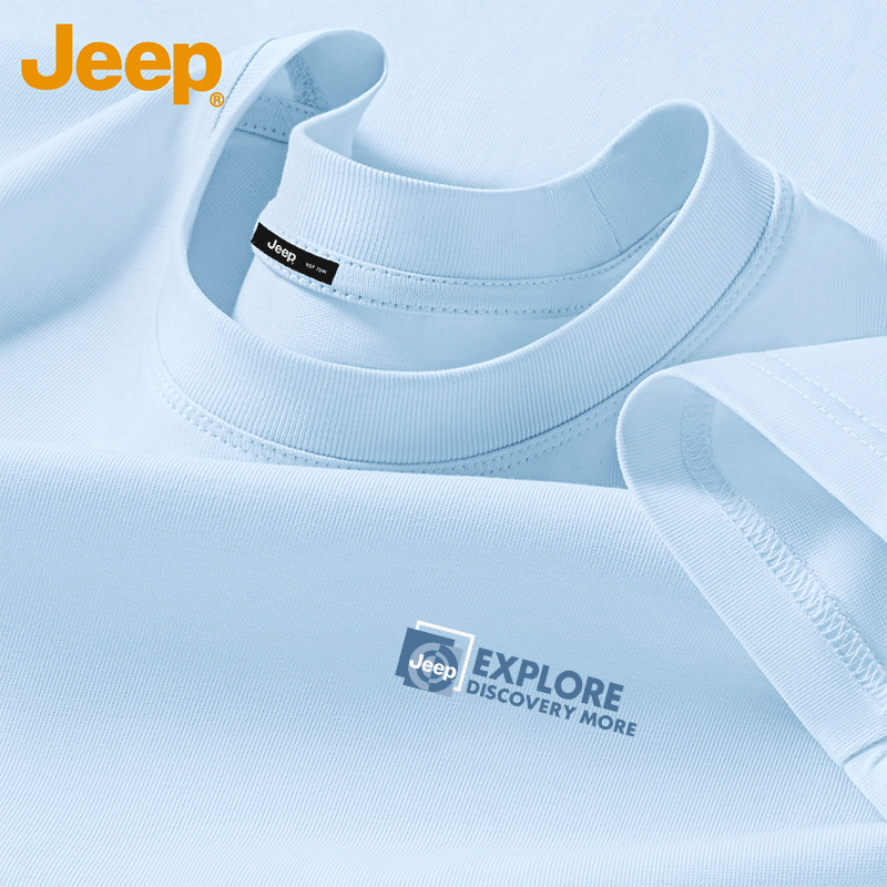 JEEP Men's Glacier Blue Cotton Short Sleeve T-Shirt Summer Breathable Casual Loose Fit Basic Tee Size S