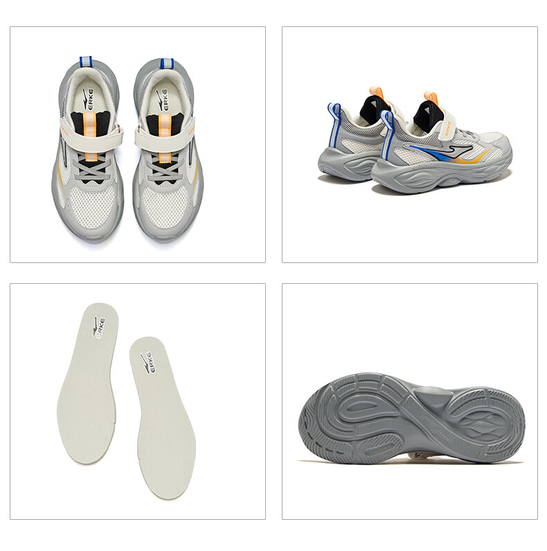 ERKE Kids Summer Mesh Boys and Girls Sports Shoes Children's Breathable Running Shoes Microcrystal White/Cloud Gray/Clean Water Color Size 36 56
