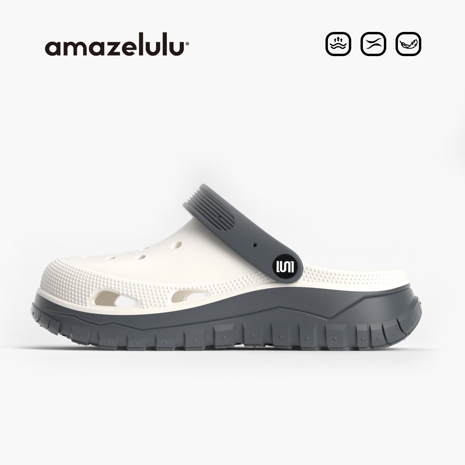 AMAZE-LULU Men's Two-Tone Hole Shoes Summer New Thick Sole Non-Slip Outdoor Beach Sandals White Size 44-45