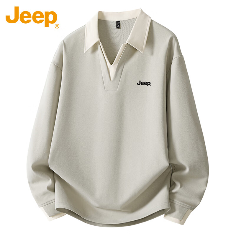 JEEP Men's Spring Heavyweight Loose Shirt Collar Sweatshirt Trendy Black M