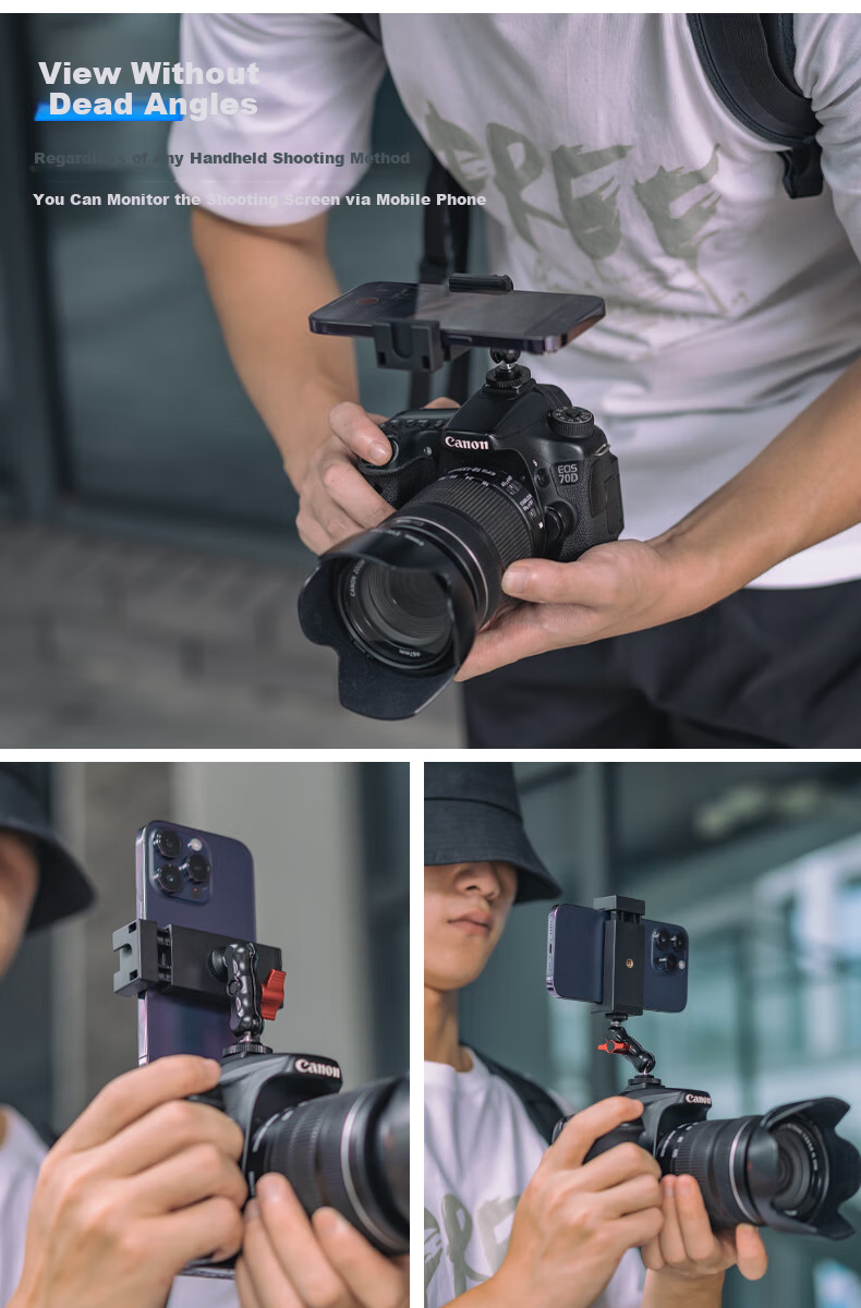 SUREWO Camera and Phone Mount Compatible with Canon Sony Fuji Nikon DSLR Mirrorless Cold Shoe Adapter Photography External Monitor Hot Shoe Phone Clip 3