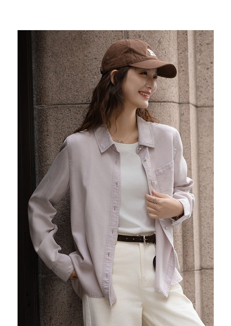 Demana [Breathable 100 Lyocell] Spring Urban Minimalist Style Lapel Patch Pocket Button Loose Women's Shirt 5