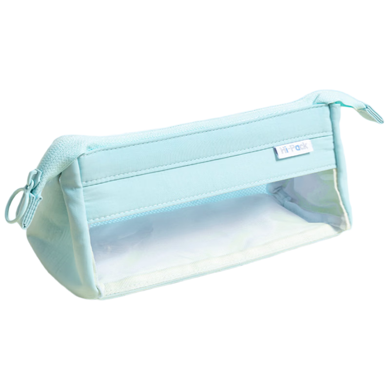 M&G HiPack Large Opening Triangle Pencil Case Stationery Box Pencil Bag for Boys and Girls Students High School Transparent Blue