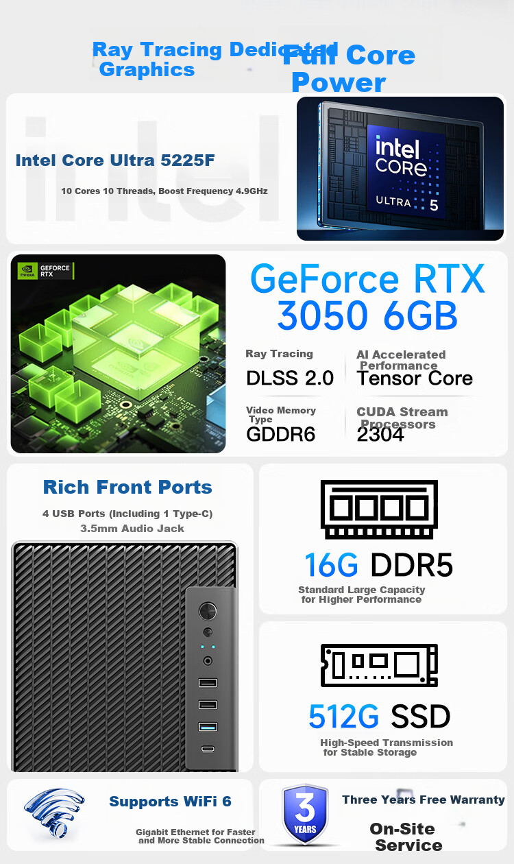 Great Wall Lingyun THC88 Desktop Computer Host Design Gaming Desktop PC (15th Gen Core Ultra5 225F/RTX3050 16GB DDR5+512GB) 1