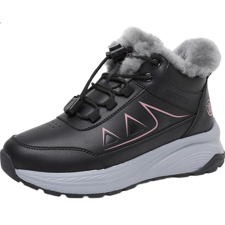 Anglerfish Old Beijing Women's Winter Cloth Shoes Thickened Wool Cotton Shoes Non-slip Soft Sole Walking Shoes A8010 Black Size 40