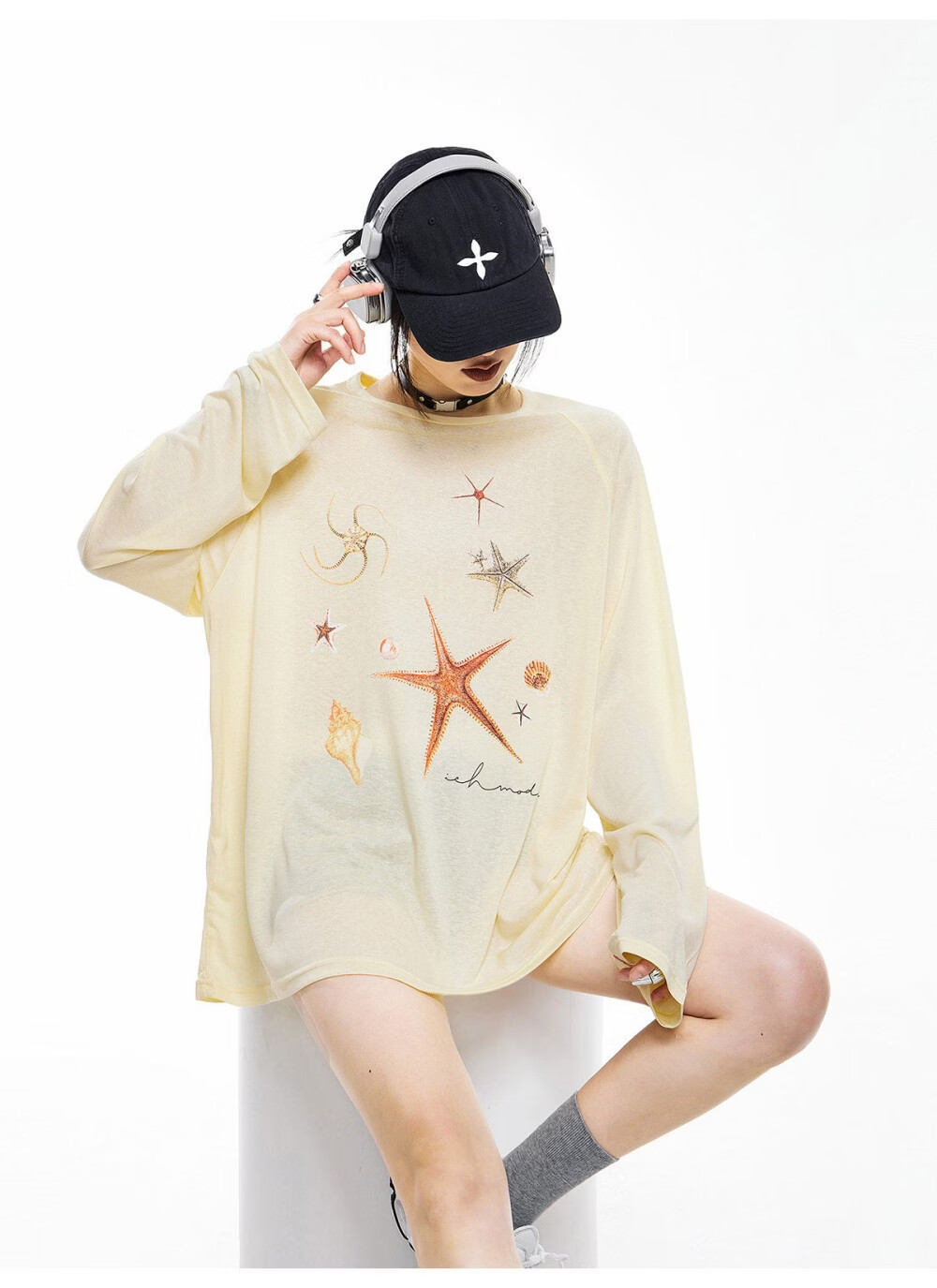 ICH MODE American Style Lightweight Cooling Physical Sunscreen Cover Shirt Women Summer New Loose Long Sleeve T-Shirt White S 21