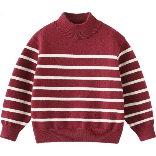 Джемпер детский Ciciibear, для мальчика и девочки, утепленный, с полуворотником, в полоску, осенне-зимний, размер 90, красный