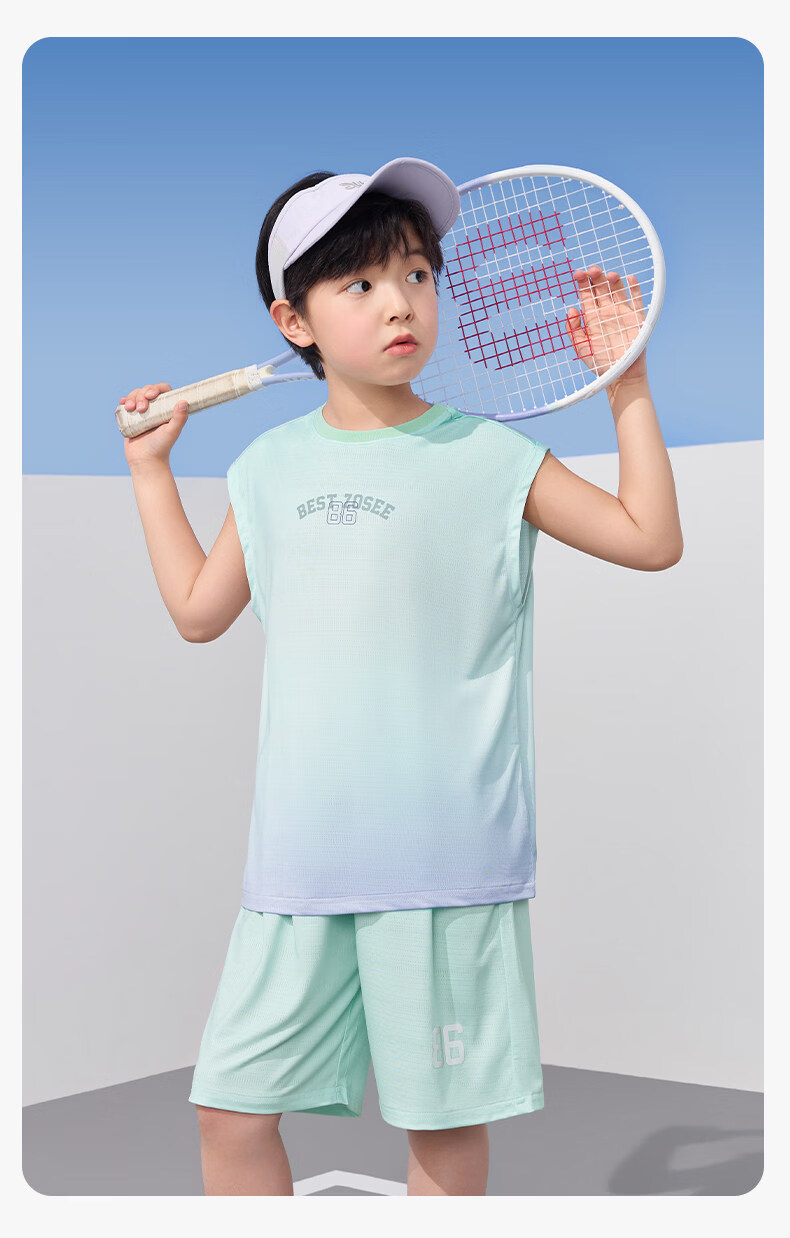 Zuo Xi Boys Quick-Dry Sports Vest Set 2026 New Summer Children's Mesh Moisture-Wicking Short Sleeve Mint Green 150 37