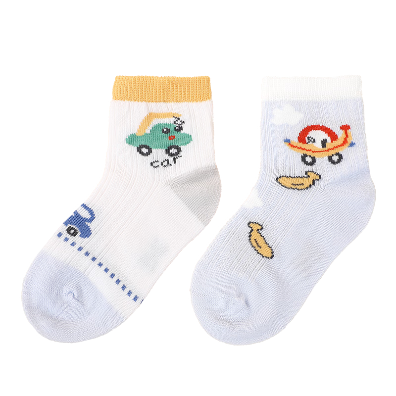 DR·KONG Kids Comfortable Casual Colorful Socks (2 Pairs, Set) Spring Autumn Style A00B1154 White/Light Blue
