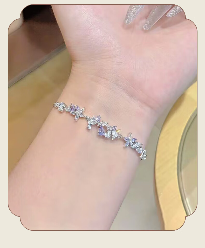 Chow Tai Fook [1000+ Stores] Full Diamond Sparkling Wisteria Flower Bracelet for Women High-End Bracelet Gift for Girlfriend 9