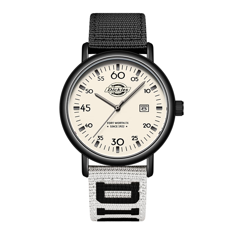 Dickies Student Watch Silent Pointer Exam Watch Sports Retro Calendar Quartz CL-686 Black White