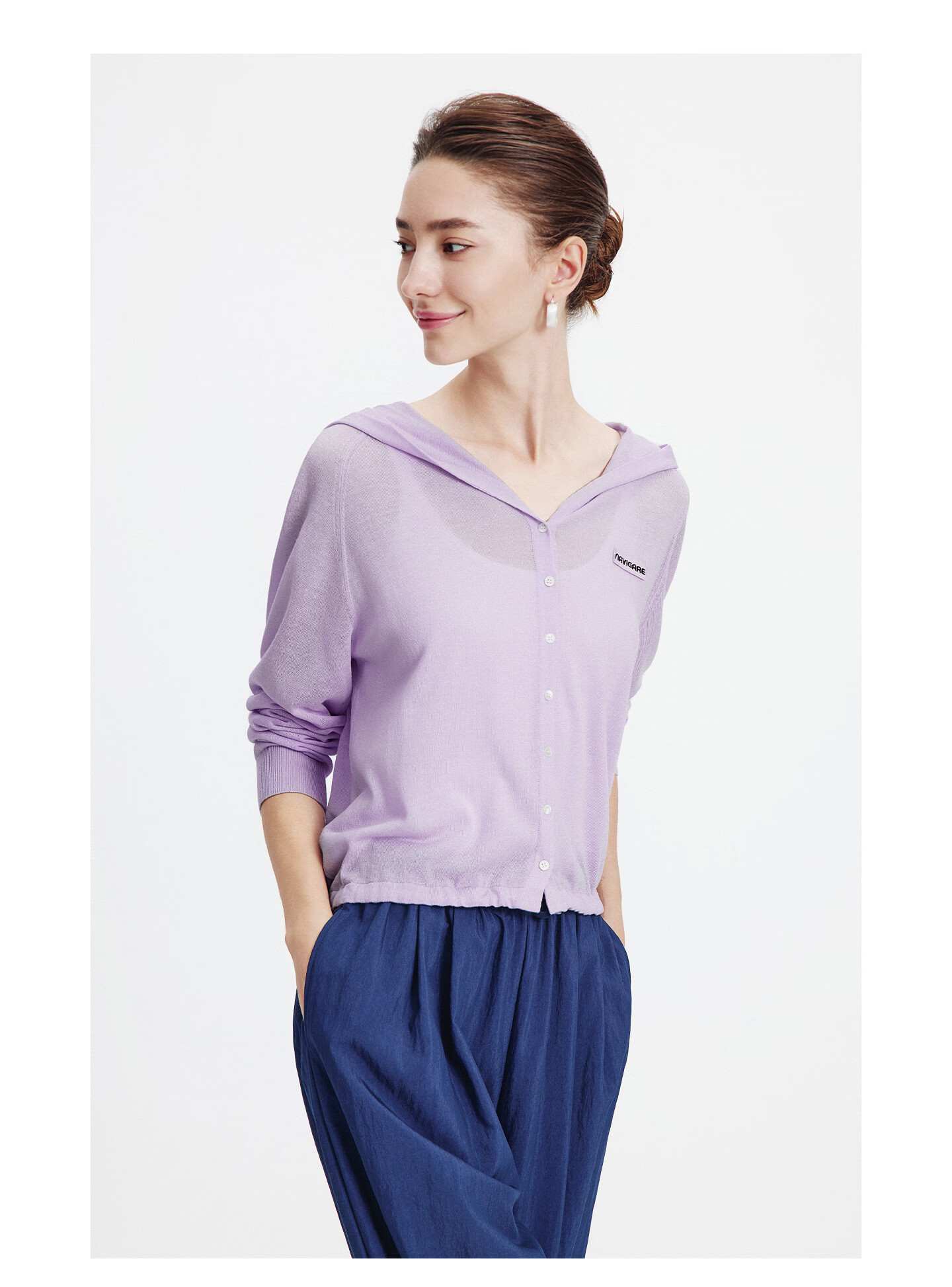 Navigare [Celebrity Edition] Small Sailboat 26 New Women's Lightweight Hooded Knit Cardigan Air Conditioning Jacket 2314096504 60