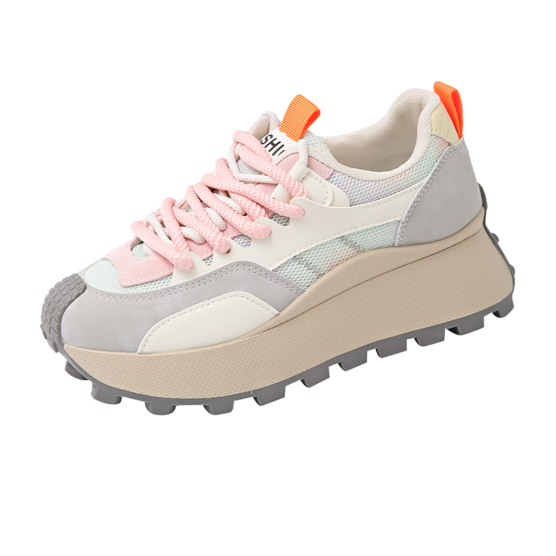 CARTELO Women's Casual Shoes Spring Colorblock Thick Sole Lightweight Sports Sneakers 1689 Gray Size 38