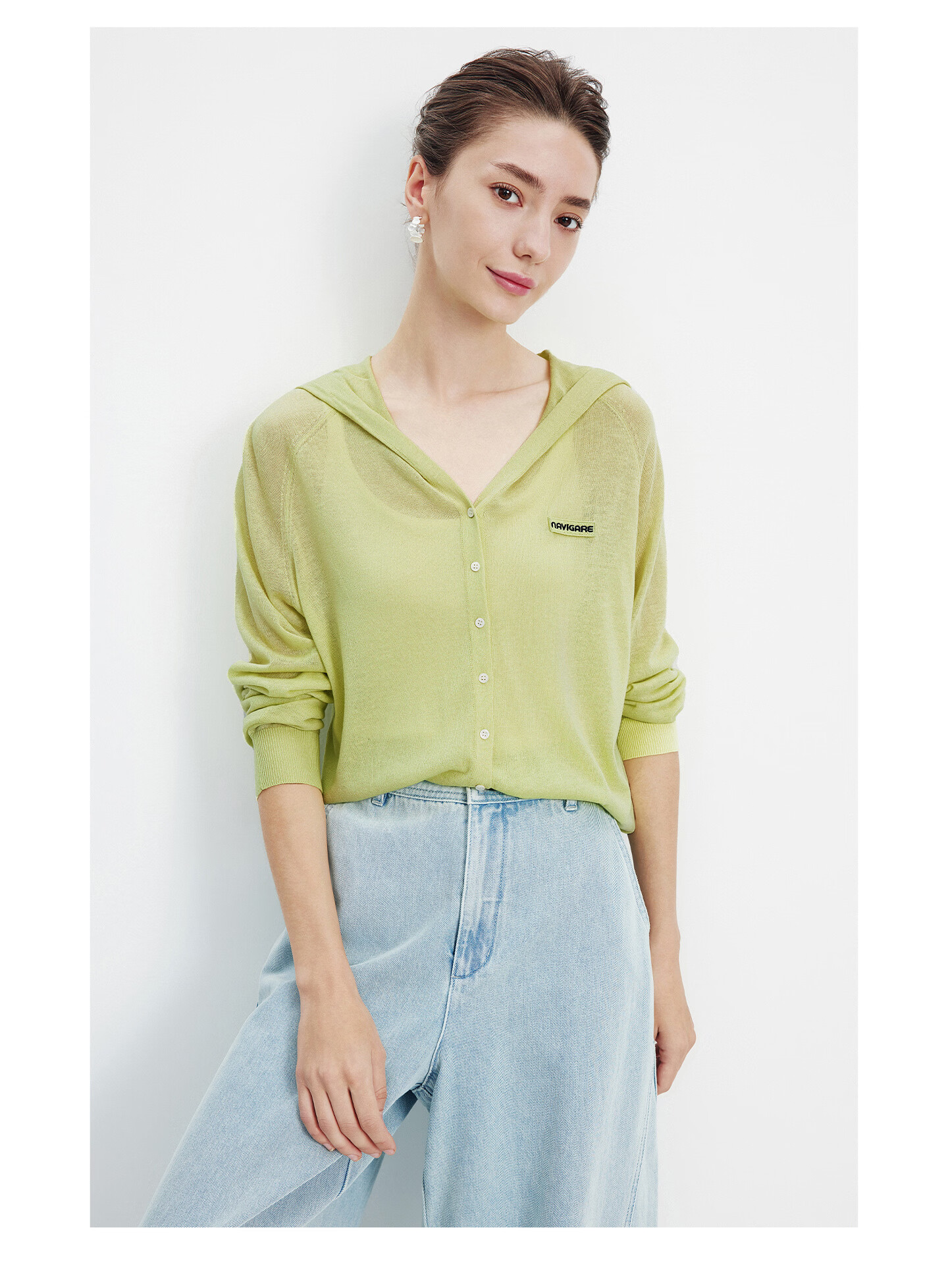 Navigare [Celebrity Edition] Small Sailboat 26 New Women's Lightweight Hooded Knit Cardigan Air Conditioning Jacket 2314096504 40