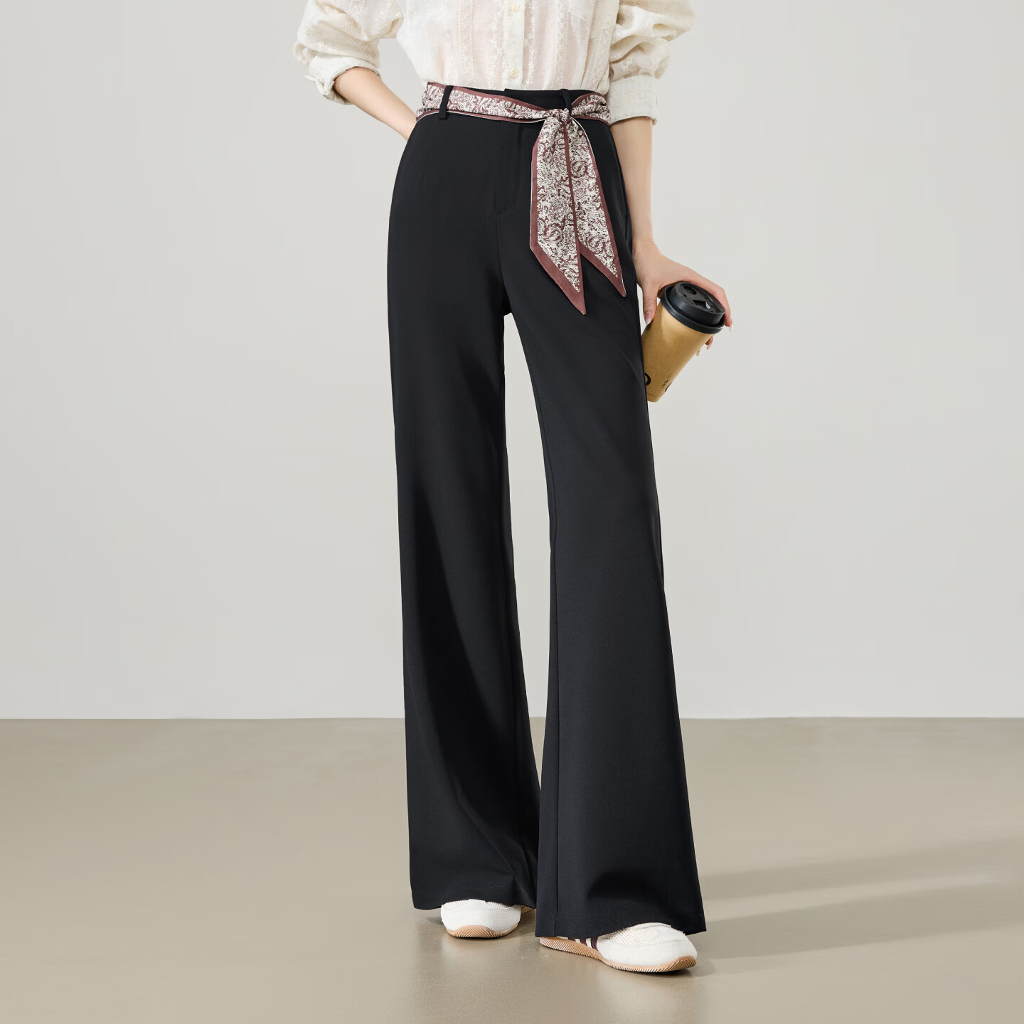 ESE-Y Long Leg Flared Pants Women 2026 Spring New High Waist Stretch Suit Commuter Slim Tapered Pants Black Size 25