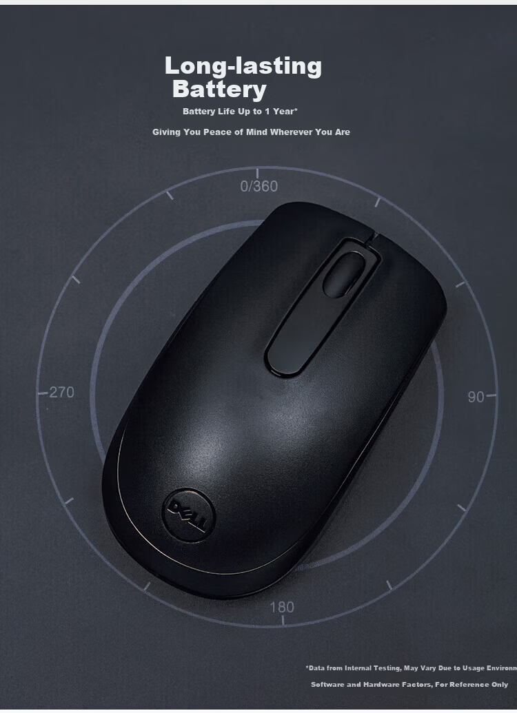 Dell WM118 Wireless Mouse Office Symmetric Mouse 2.4G Receiver Black 9