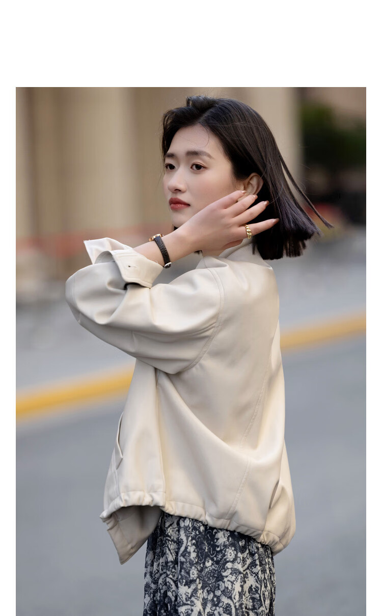 Demana [Eco-friendly PU] Spring Urban Round Neck Structured Quilted Decorative Women's Jacket 10