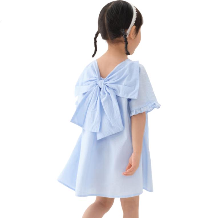 M.Latin Children's Clothing Summer Dress 2025 New Style Girls' Short-Sleeve Dress with Bow Desig